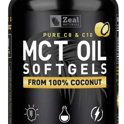 Zeal Naturals Pure MCT Oil Capsules - 3000mg, 360 Softgels | C8/C10 MCT from Coconut | Energy Support & Focus | Gluten-Free