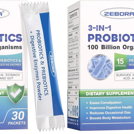 ZEBORA Probiotics for Women & Men – 100B CFU, 15 Strains, Prebiotics & Enzymes (Pack of 2)