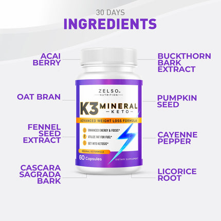 ZELSO K3 Mineral Pills (2 Pack) for Keto Support – Vegan, USA Made