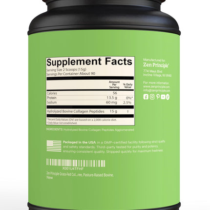 Zen Principle Grass-Fed Collagen Peptides — 3 lb Agglomerated Hydrolyzed Powder | Paleo & Keto Friendly