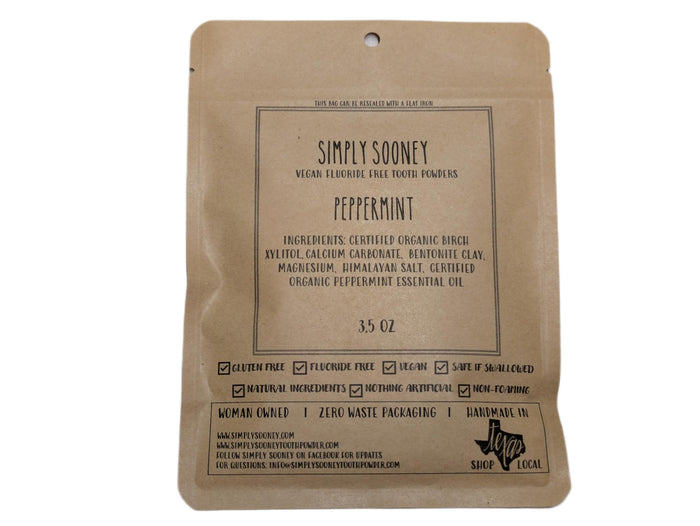 Zero Waste Tooth Powder – Organic Vegan Fluoride Free, Peppermint Flavor, 6 Month Supply