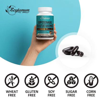 Zeylamum 2400 MG Liposomal Glutathione Softgels – High Absorption, Hyaluronic Acid & Resveratrol, 240 Softgels