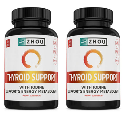 ZHOU Thyroid Support - Thyroid Health Supplement with Iodine, Selenium, Zinc | 60 Veggie Capsules (Pack of 2)