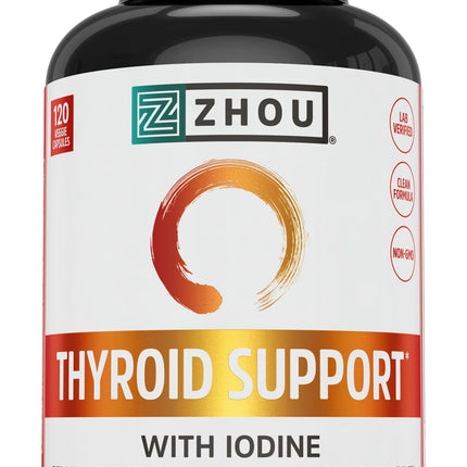 ZHOU Thyroid Support - Thyroid Supplement for Women & Men | Iodine, Selenium & Zinc | 120 Veggie Capsules