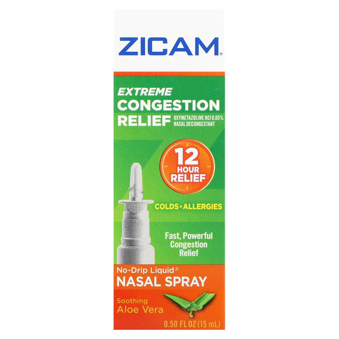 Zicam Extreme Congestion Relief Nasal Spray – 12-Hour No-Drip Aloe Vera (0.50 fl oz, Pack of 4)
