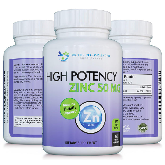 Zinc 50mg Picolinate – Immune Support | 120 Veggie Capsules | High Potency Zinc