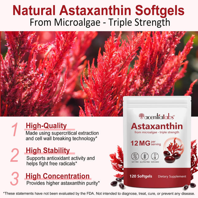 ZIXBMHYJ Astaxanthin 12mg – Natural Astaxanthin Supplement (120 Count) | Non-GMO, Gluten Free