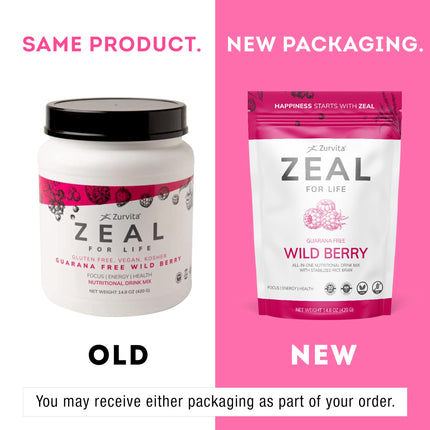 Zurvita Zeal for Life 30-Day Wellness Bag - Wild Berry (Guarana Free) • 420 g