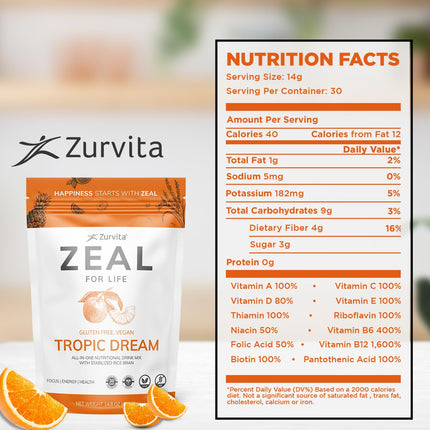 Zurvita Zeal for Life 30-Day Wellness Bag – Tropic Dream Flavor | Daily Nutritional Supplement for Vitality