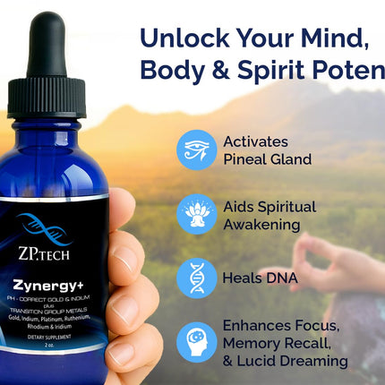 Zynergy Plus Colloidal Ormus Gold Liquid – 24K Monoatomic Gold & Indium | Pineal Gland Support, Meditation